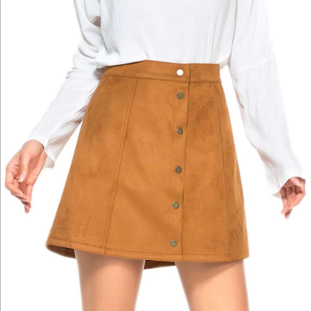 Faux Suede Size L A-line button front skirt - NWOT